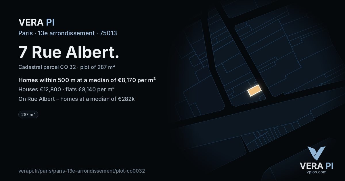 7 Rue Albert, 13e arrondissement at night – the plot lit, the parcels around coloured by the prices near them