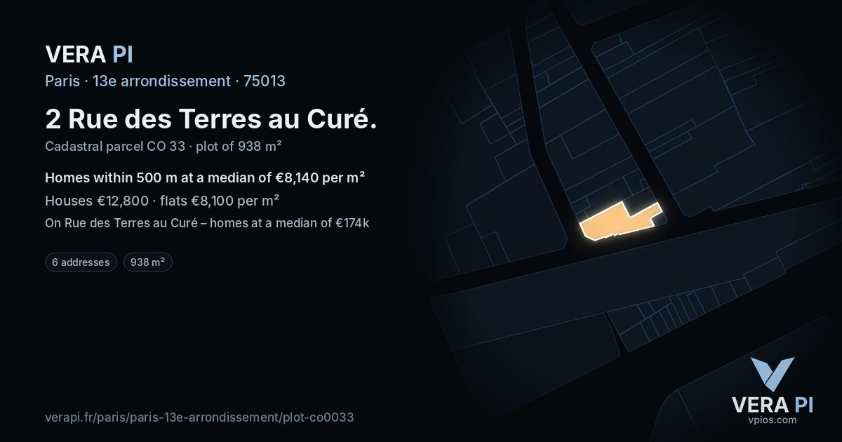 2 Rue des Terres au Curé, 13e arrondissement at night – the plot lit, the parcels around coloured by the prices near them