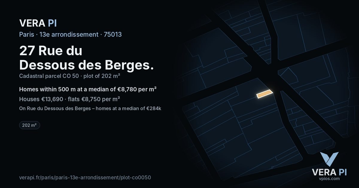 27 Rue du Dessous des Berges, 13e arrondissement at night – the plot lit, the parcels around coloured by the prices near them