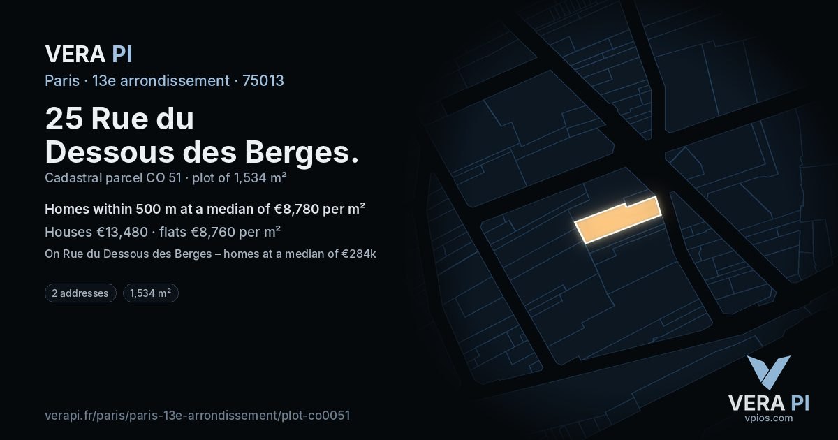 25 Rue du Dessous des Berges, 13e arrondissement at night – the plot lit, the parcels around coloured by the prices near them