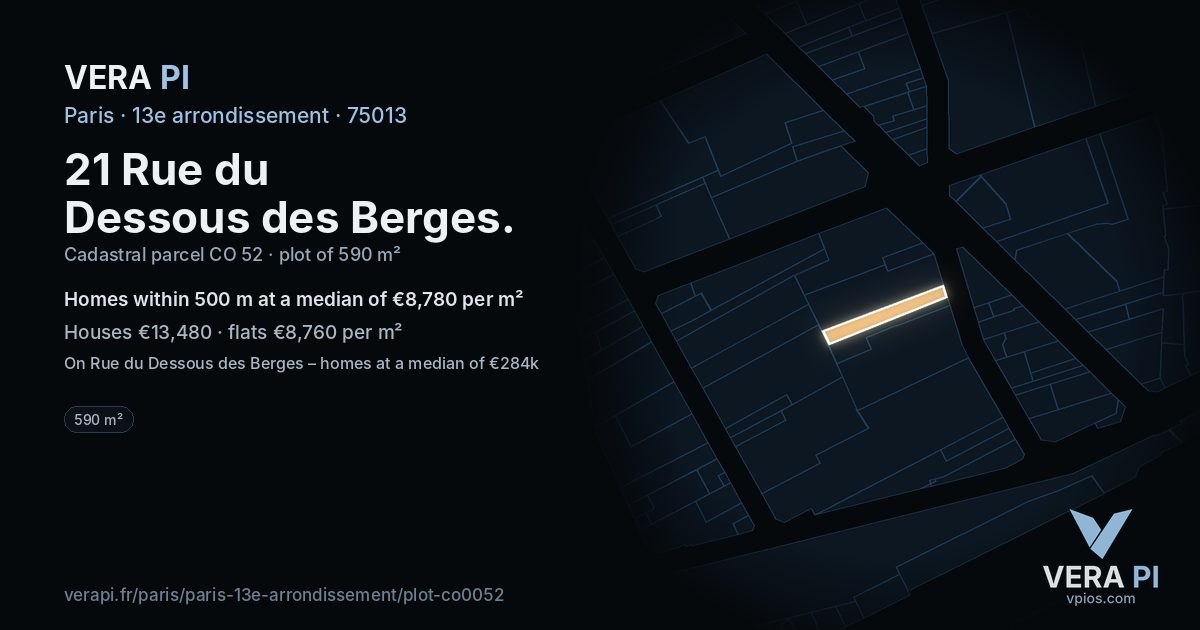 21 Rue du Dessous des Berges, 13e arrondissement at night – the plot lit, the parcels around coloured by the prices near them