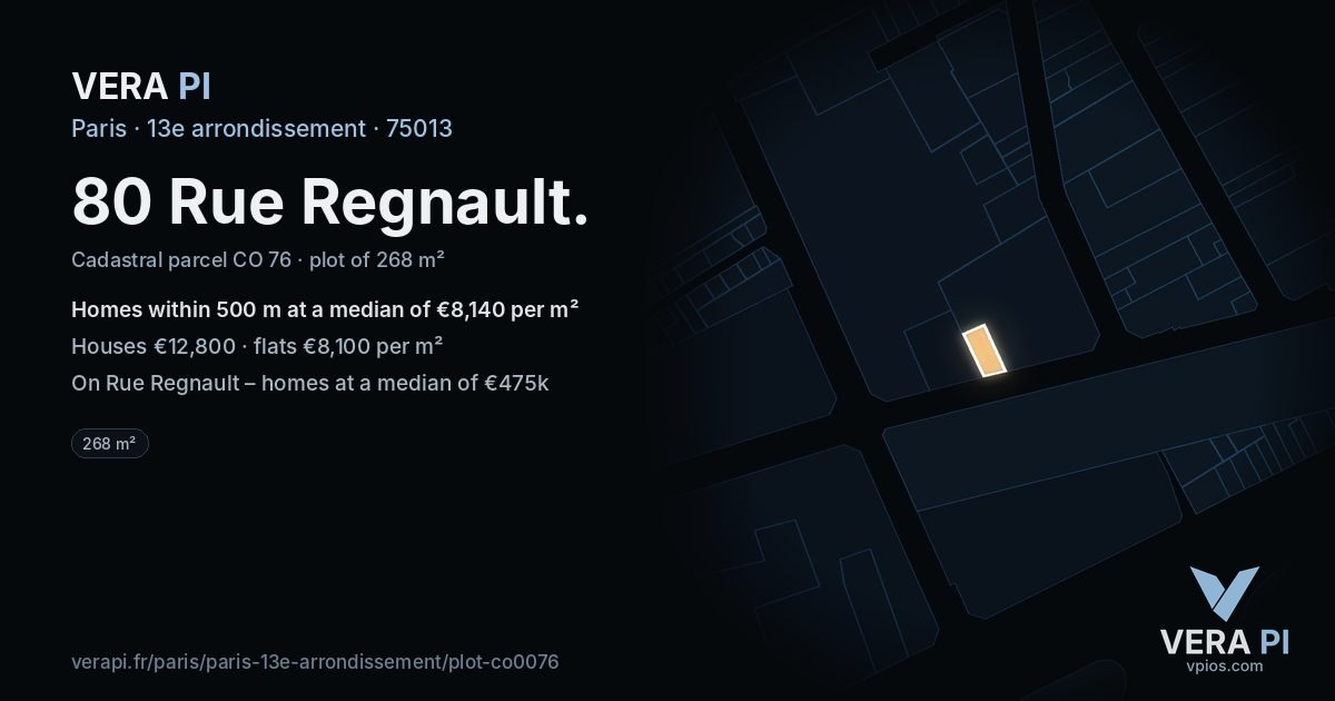 80 Rue Regnault, 13e arrondissement at night – the plot lit, the parcels around coloured by the prices near them