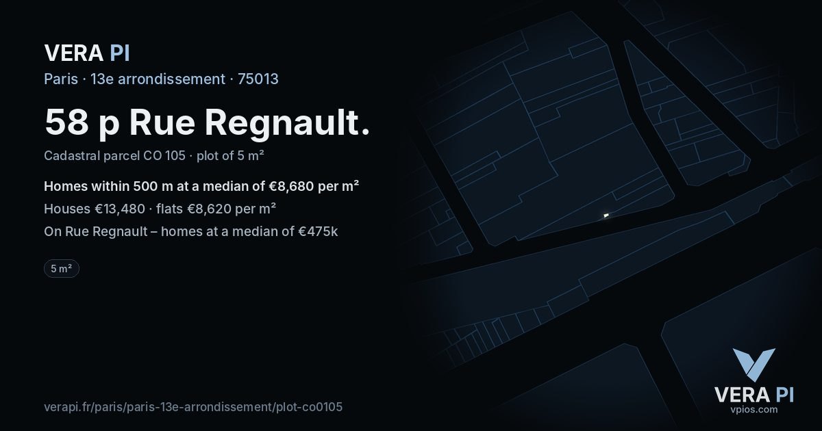 58 p Rue Regnault, 13e arrondissement at night – the plot lit, the parcels around coloured by the prices near them