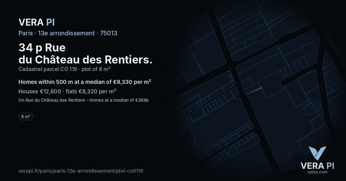 34 p Rue du Château des Rentiers, 13e arrondissement at night – the plot lit, the parcels around coloured by the prices near them