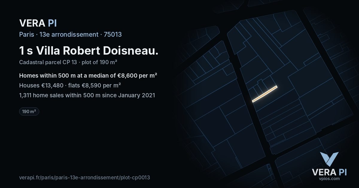 1 s Villa Robert Doisneau, 13e arrondissement at night – the plot lit, the parcels around coloured by the prices near them