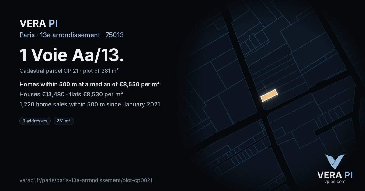 1 Voie Aa/13, 13e arrondissement at night – the plot lit, the parcels around coloured by the prices near them