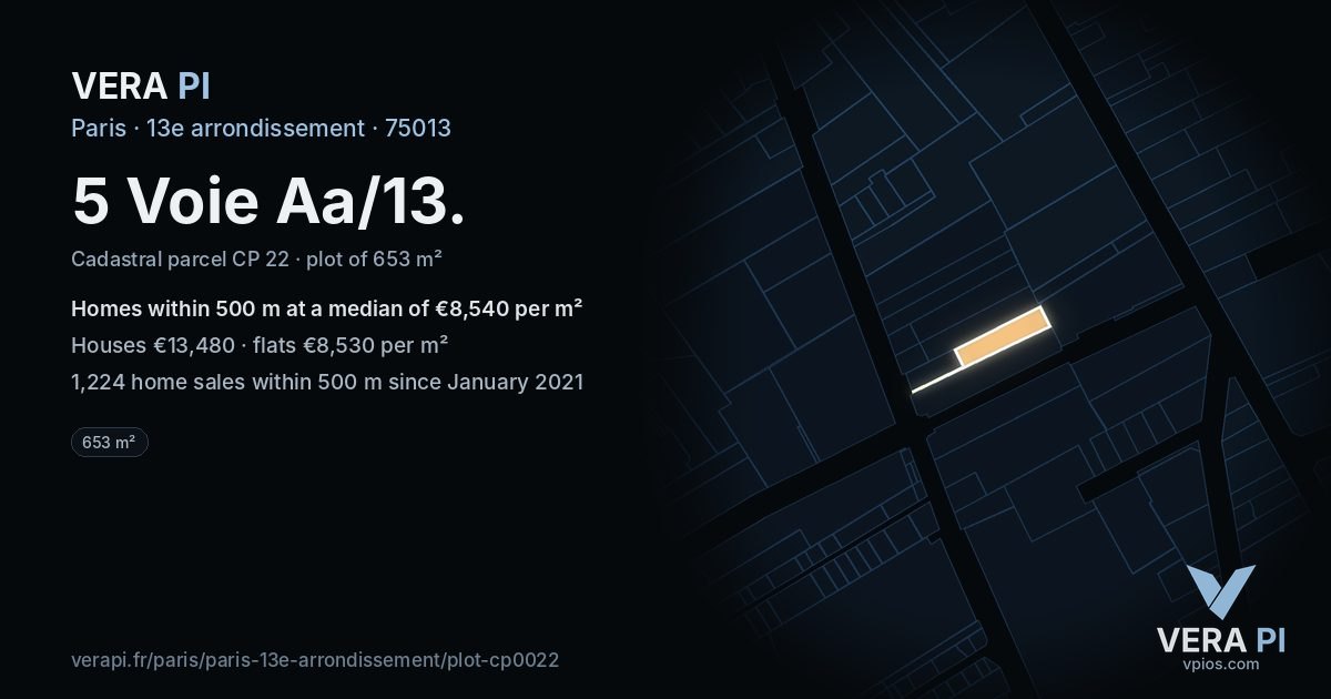 5 Voie Aa/13, 13e arrondissement at night – the plot lit, the parcels around coloured by the prices near them