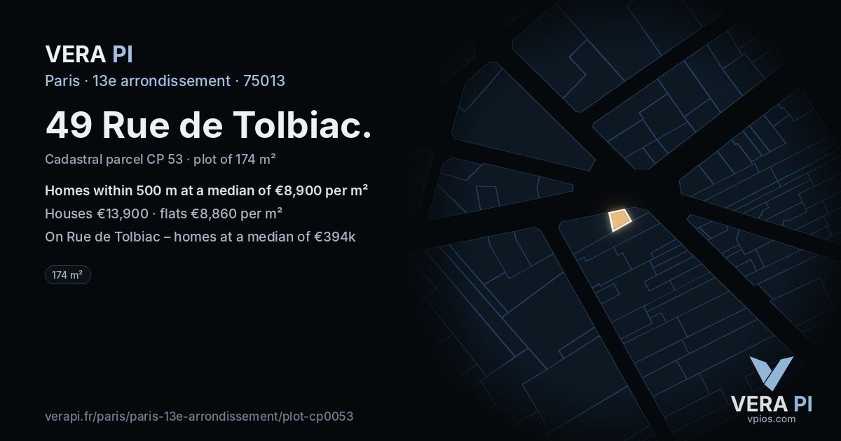 49 Rue de Tolbiac, 13e arrondissement at night – the plot lit, the parcels around coloured by the prices near them