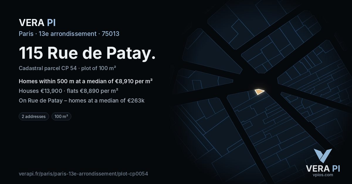 115 Rue de Patay, 13e arrondissement at night – the plot lit, the parcels around coloured by the prices near them