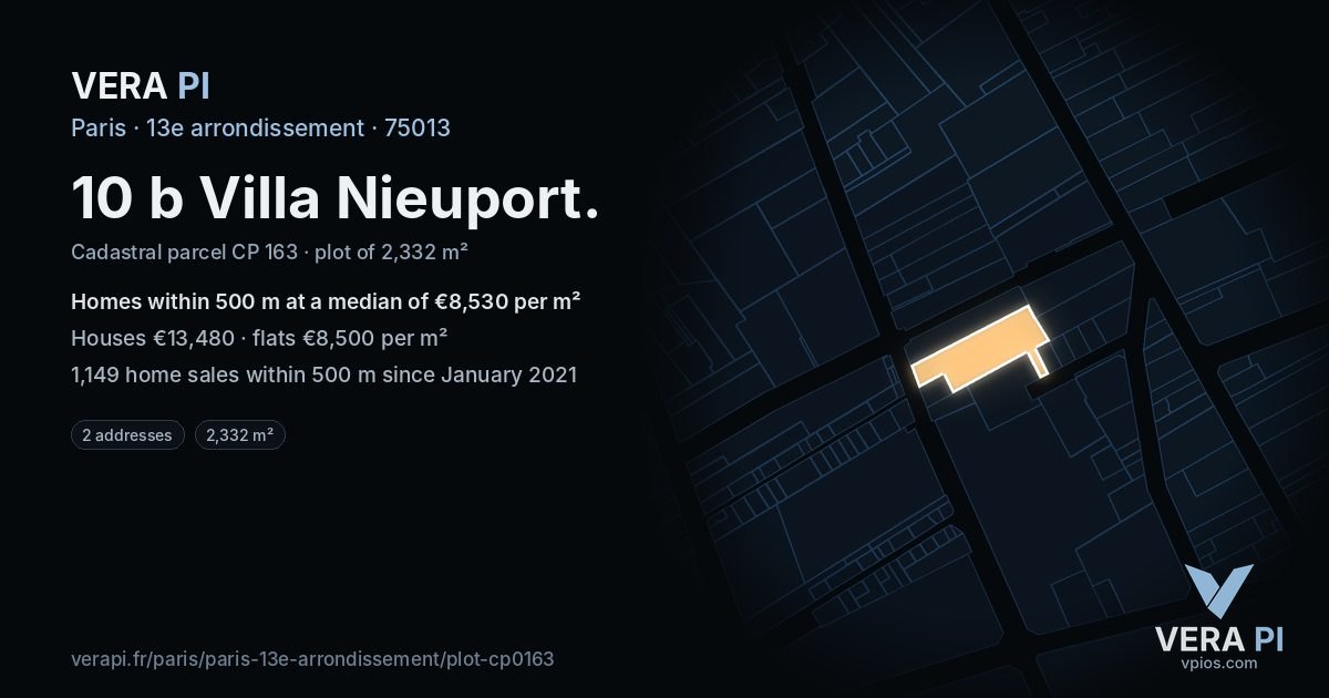 10 b Villa Nieuport, 13e arrondissement at night – the plot lit, the parcels around coloured by the prices near them
