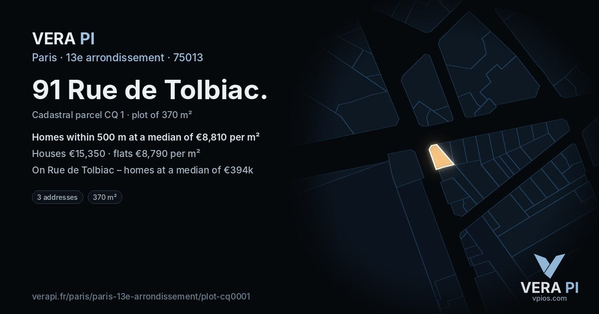 91 Rue de Tolbiac, 13e arrondissement at night – the plot lit, the parcels around coloured by the prices near them