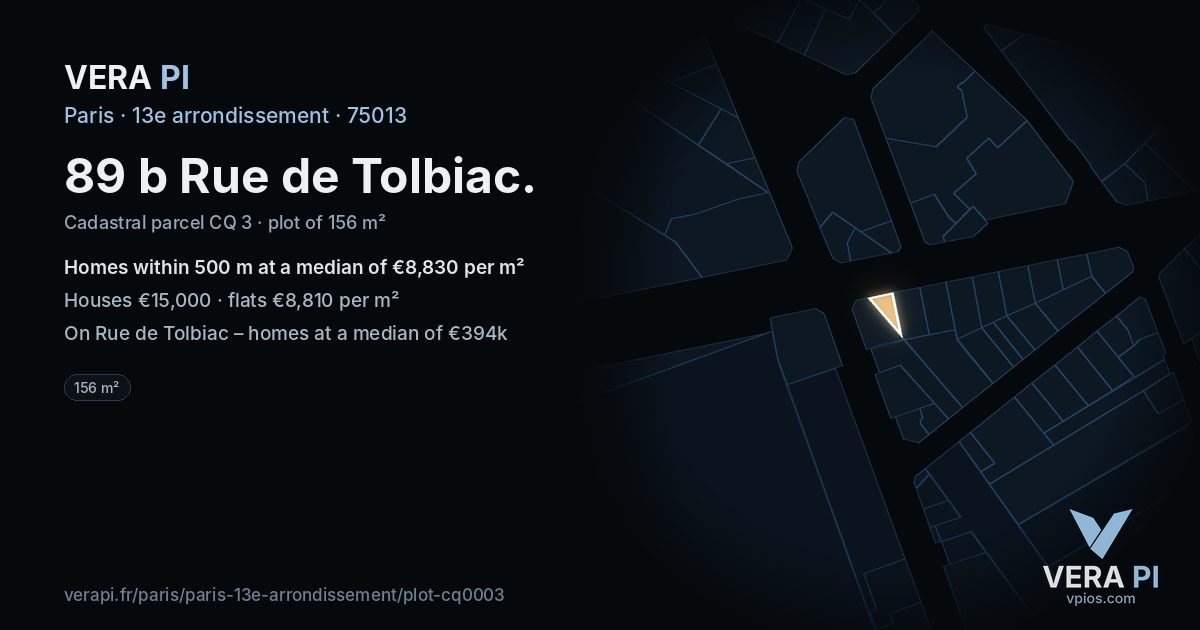 89 b Rue de Tolbiac, 13e arrondissement at night – the plot lit, the parcels around coloured by the prices near them