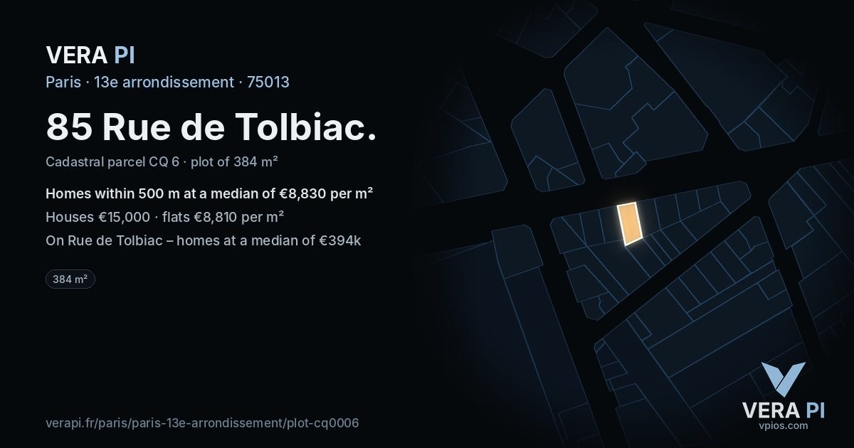 85 Rue de Tolbiac, 13e arrondissement at night – the plot lit, the parcels around coloured by the prices near them
