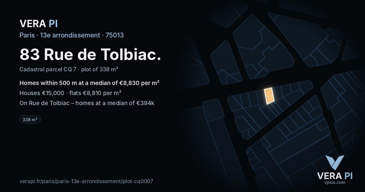 83 Rue de Tolbiac, 13e arrondissement at night – the plot lit, the parcels around coloured by the prices near them