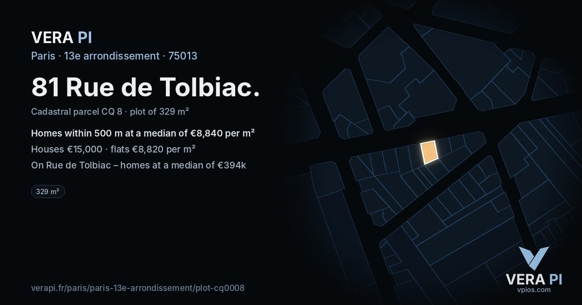 81 Rue de Tolbiac, 13e arrondissement at night – the plot lit, the parcels around coloured by the prices near them