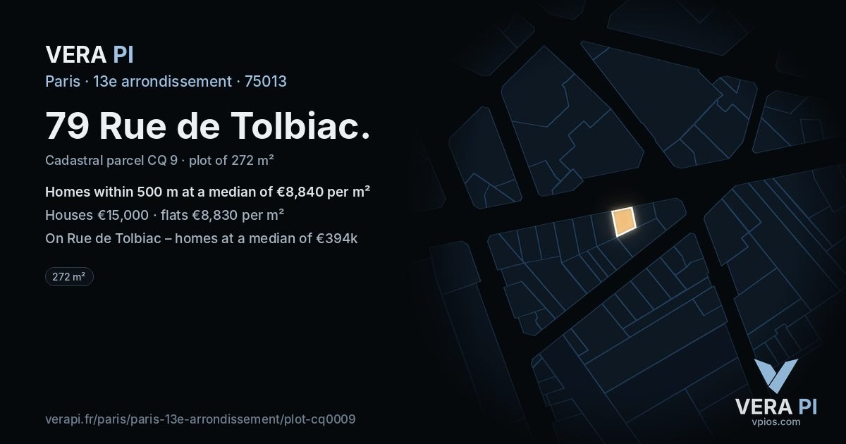 79 Rue de Tolbiac, 13e arrondissement at night – the plot lit, the parcels around coloured by the prices near them