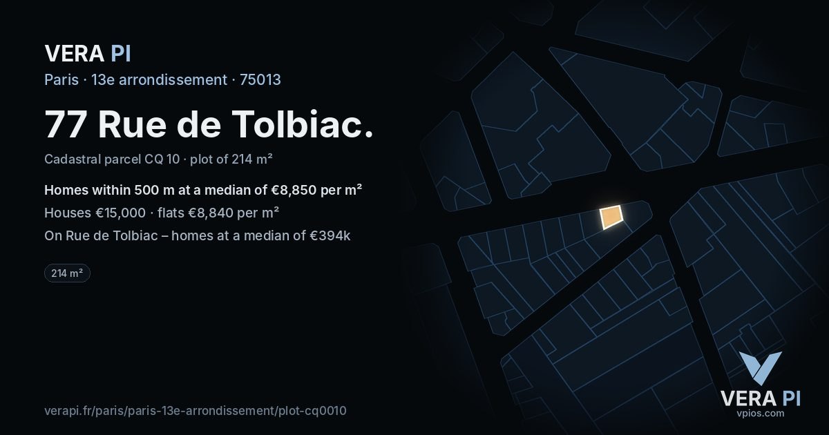 77 Rue de Tolbiac, 13e arrondissement at night – the plot lit, the parcels around coloured by the prices near them