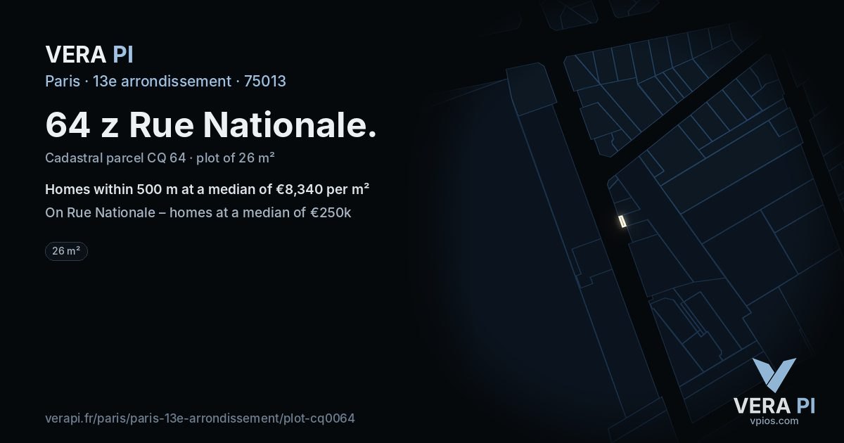 64 z Rue Nationale, 13e arrondissement at night – the plot lit, the parcels around coloured by the prices near them
