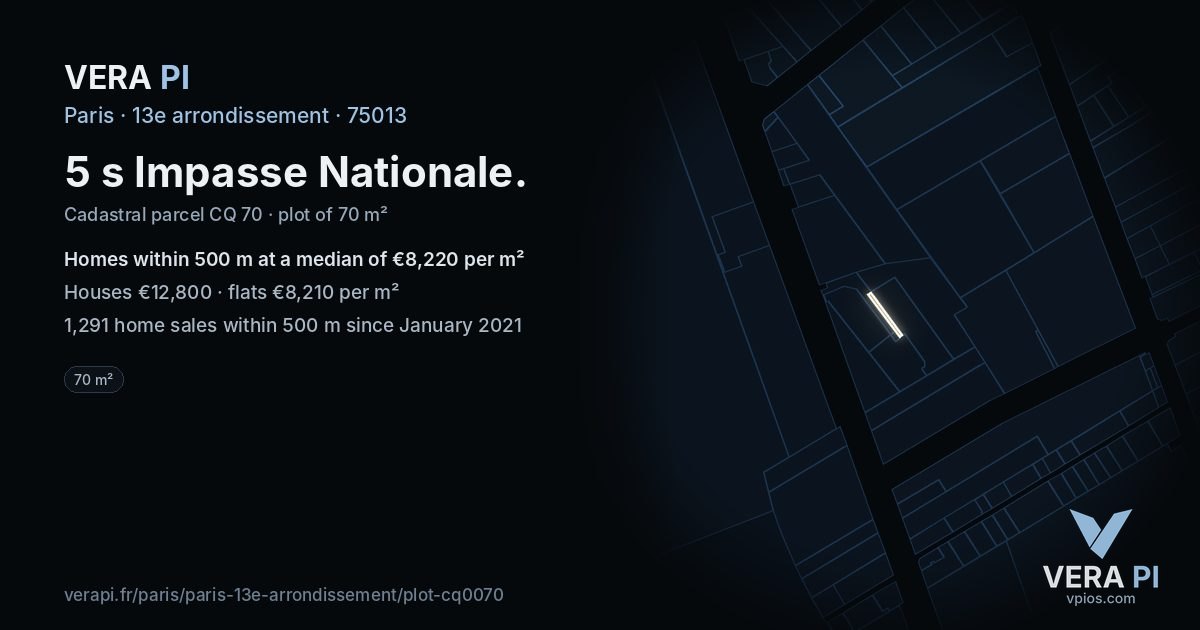 5 s Impasse Nationale, 13e arrondissement at night – the plot lit, the parcels around coloured by the prices near them