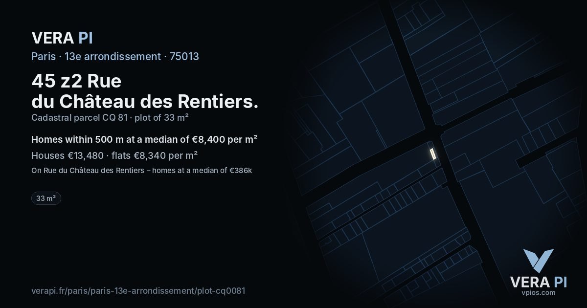 45 z2 Rue du Château des Rentiers, 13e arrondissement at night – the plot lit, the parcels around coloured by the prices near them