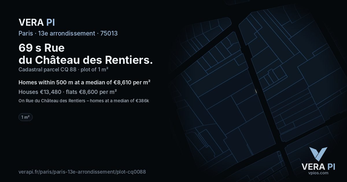 69 s Rue du Château des Rentiers, 13e arrondissement at night – the plot lit, the parcels around coloured by the prices near them