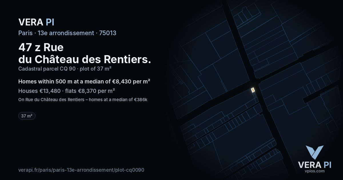 47 z Rue du Château des Rentiers, 13e arrondissement at night – the plot lit, the parcels around coloured by the prices near them