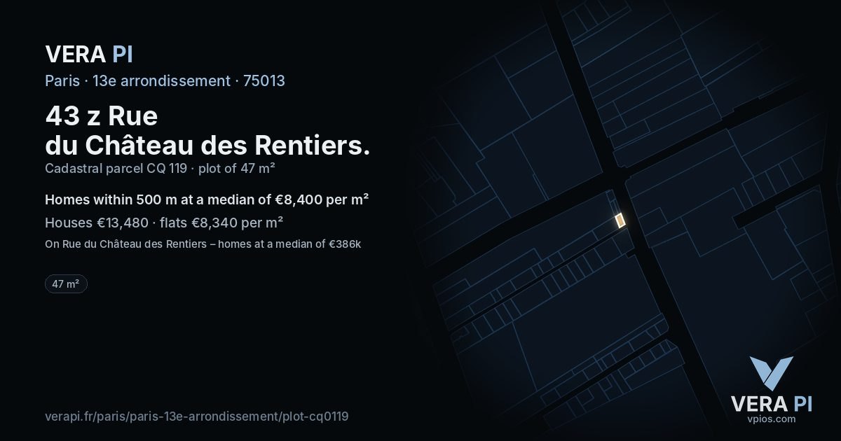 43 z Rue du Château des Rentiers, 13e arrondissement at night – the plot lit, the parcels around coloured by the prices near them