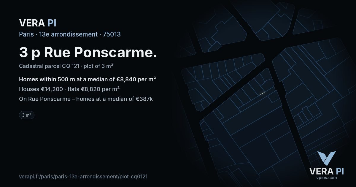 3 p Rue Ponscarme, 13e arrondissement at night – the plot lit, the parcels around coloured by the prices near them