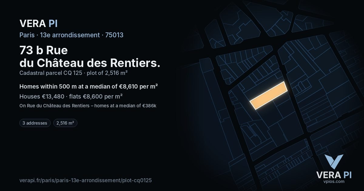 73 b Rue du Château des Rentiers, 13e arrondissement at night – the plot lit, the parcels around coloured by the prices near them