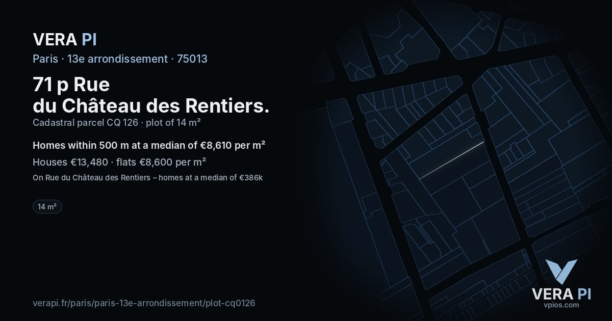 71 p Rue du Château des Rentiers, 13e arrondissement at night – the plot lit, the parcels around coloured by the prices near them