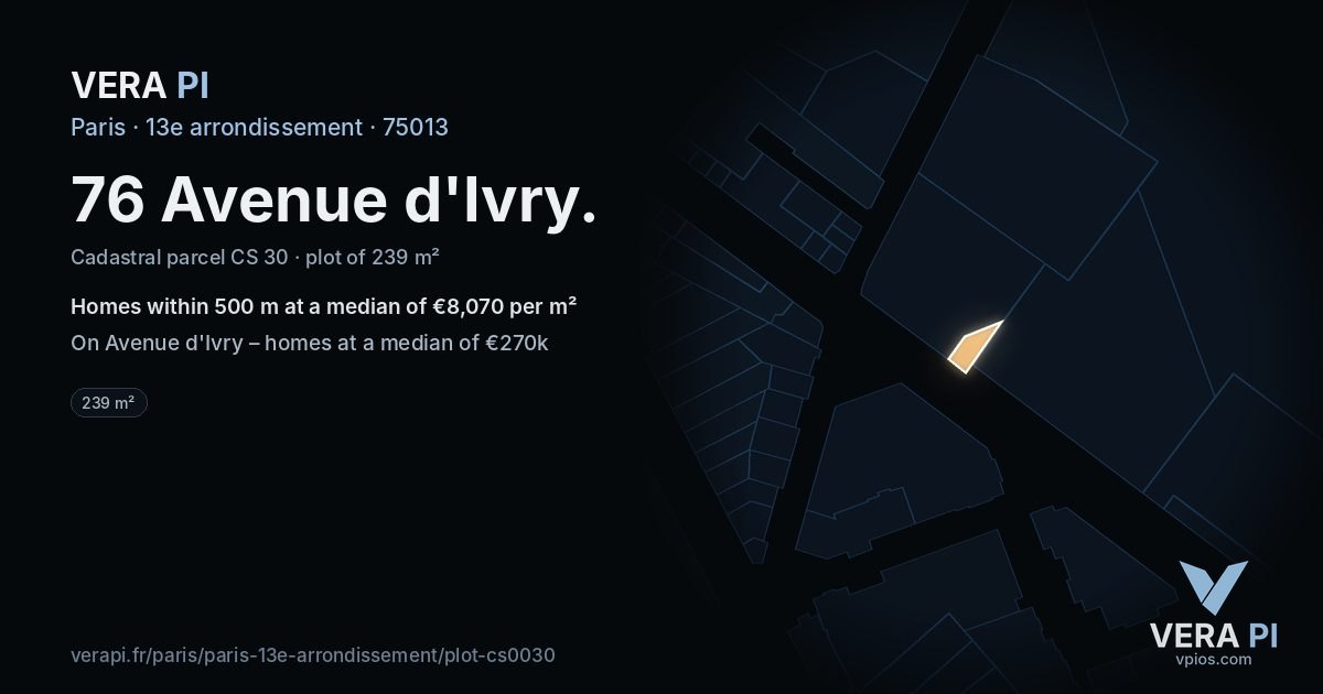76 Avenue d'Ivry, 13e arrondissement at night – the plot lit, the parcels around coloured by the prices near them
