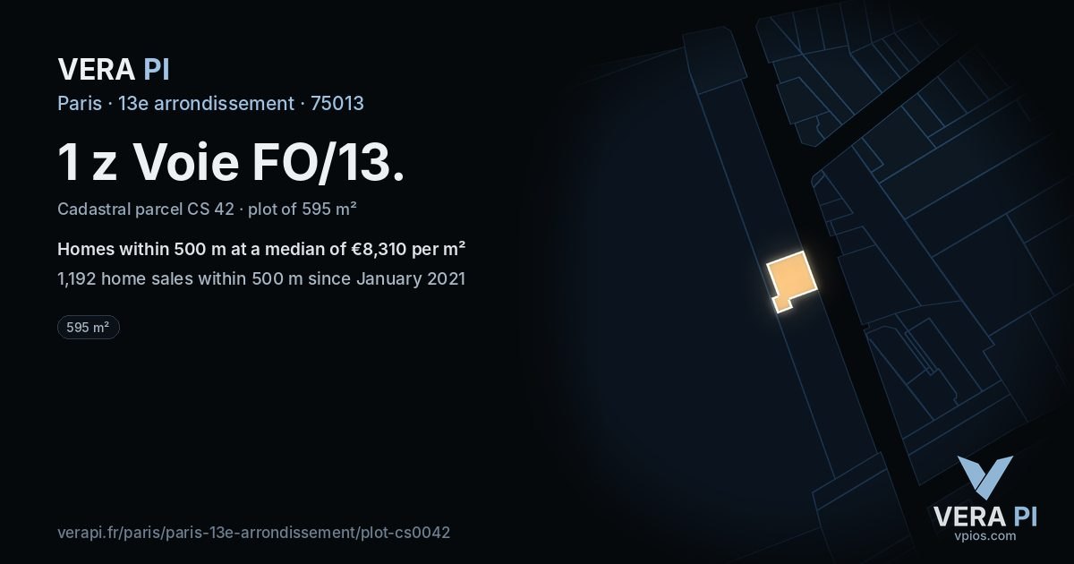 1 z Voie FO/13, 13e arrondissement at night – the plot lit, the parcels around coloured by the prices near them