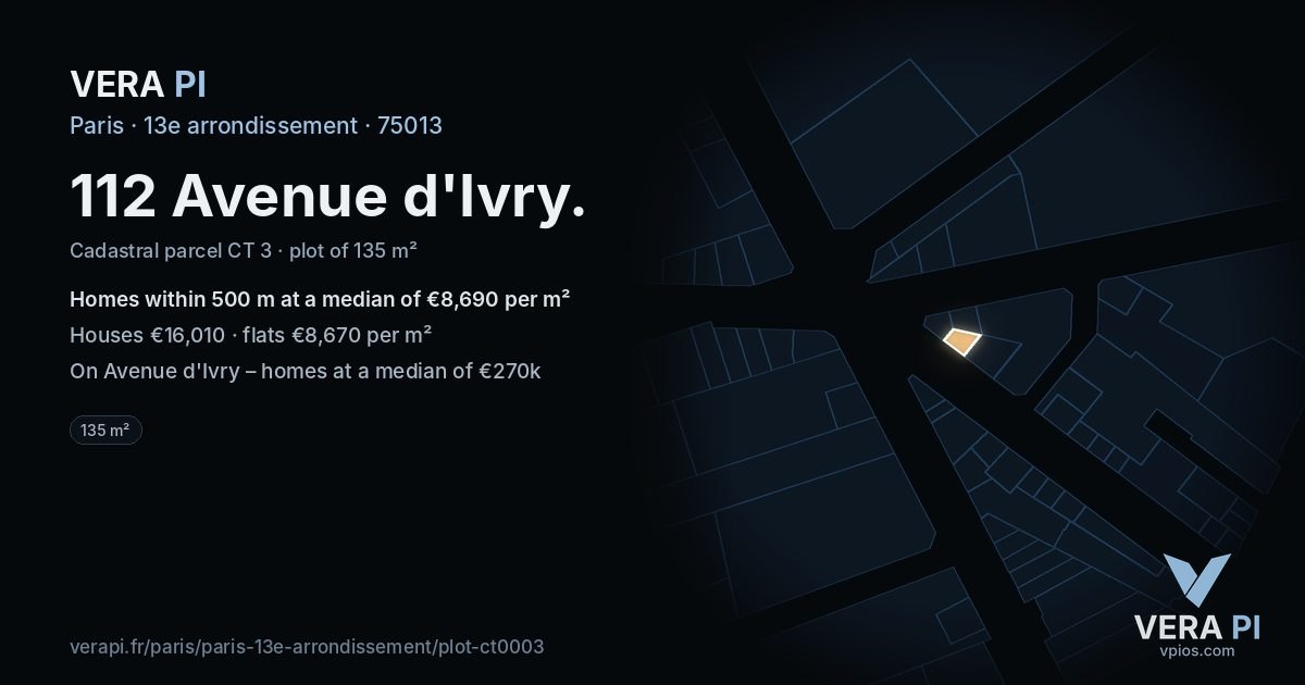 112 Avenue d'Ivry, 13e arrondissement at night – the plot lit, the parcels around coloured by the prices near them