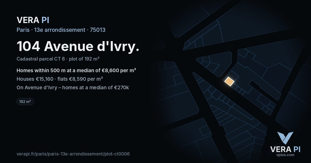 104 Avenue d'Ivry, 13e arrondissement at night – the plot lit, the parcels around coloured by the prices near them