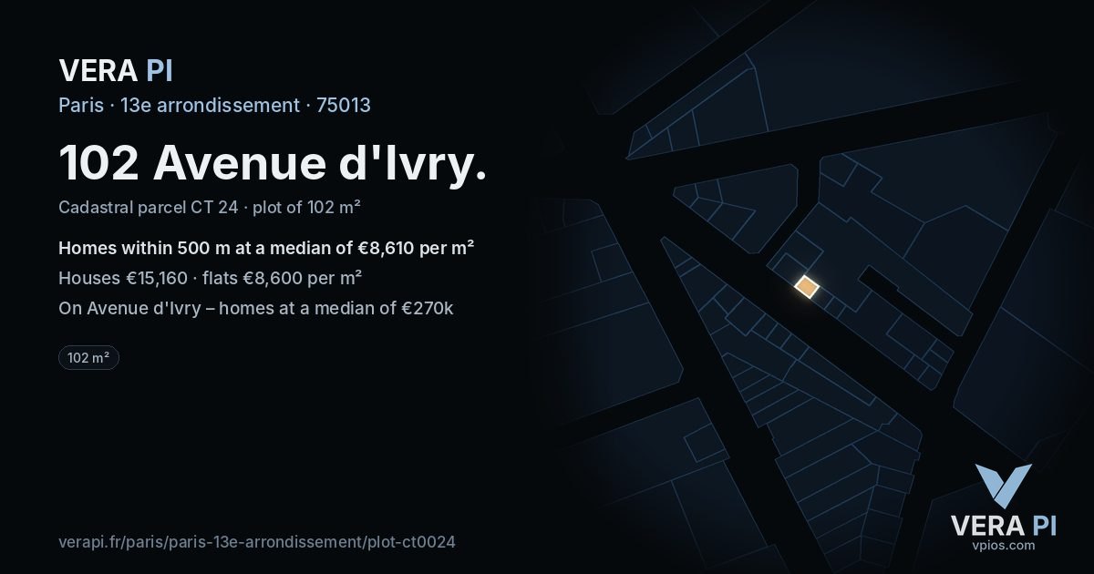 102 Avenue d'Ivry, 13e arrondissement at night – the plot lit, the parcels around coloured by the prices near them