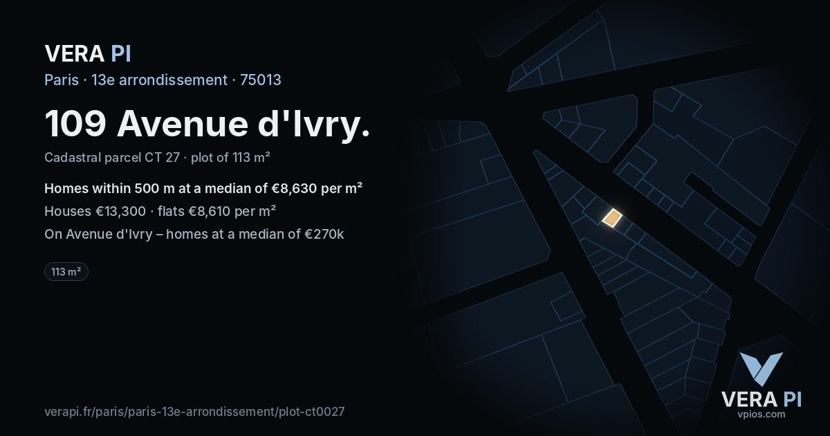 109 Avenue d'Ivry, 13e arrondissement at night – the plot lit, the parcels around coloured by the prices near them