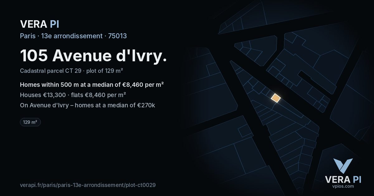 105 Avenue d'Ivry, 13e arrondissement at night – the plot lit, the parcels around coloured by the prices near them