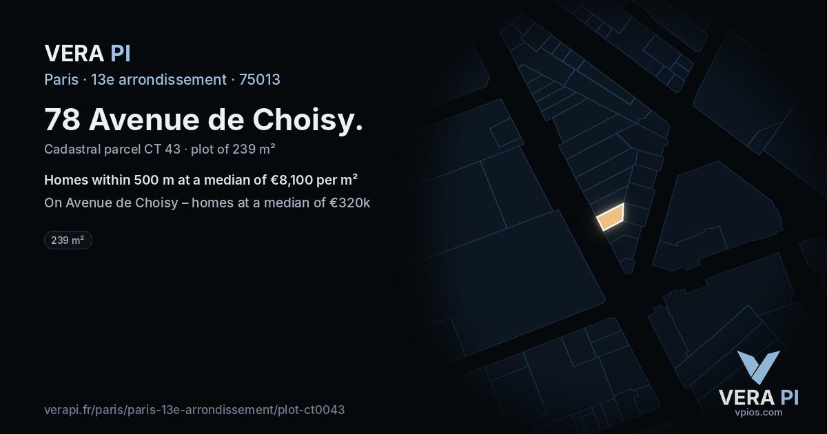 78 Avenue de Choisy, 13e arrondissement at night – the plot lit, the parcels around coloured by the prices near them