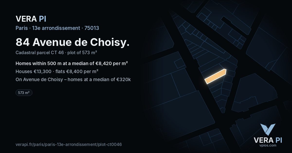 84 Avenue de Choisy, 13e arrondissement at night – the plot lit, the parcels around coloured by the prices near them