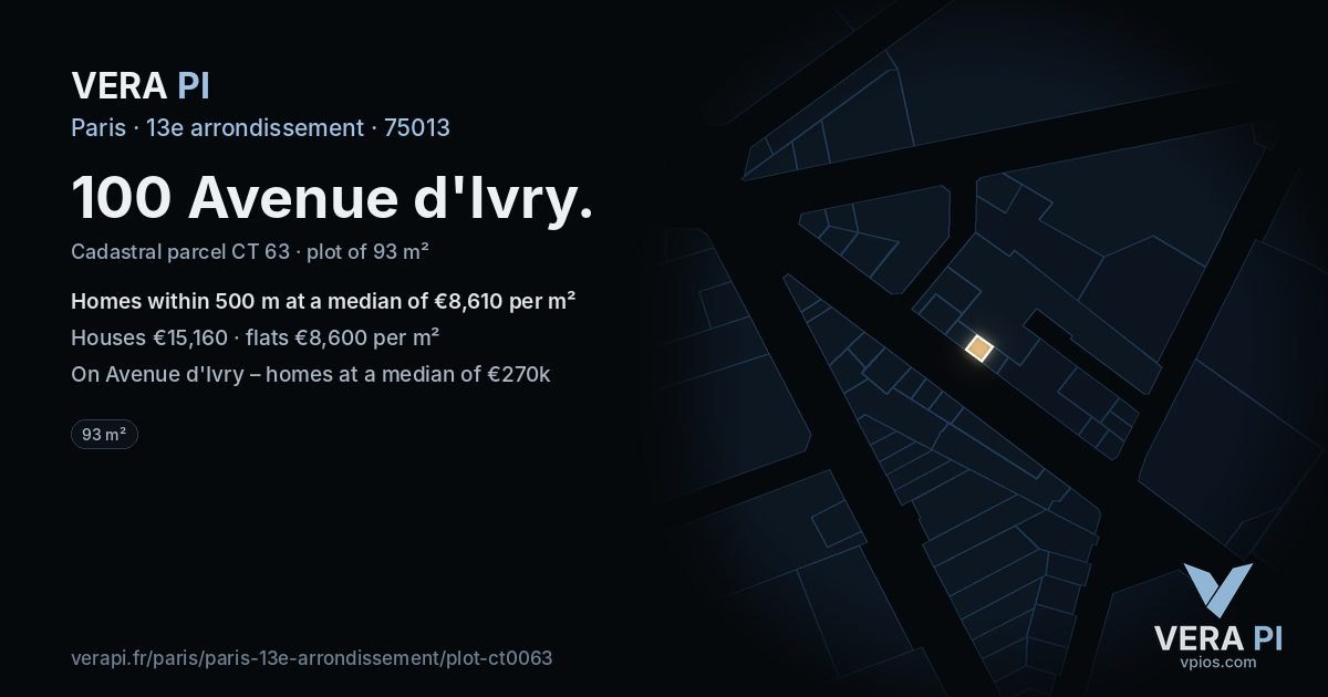 100 Avenue d'Ivry, 13e arrondissement at night – the plot lit, the parcels around coloured by the prices near them