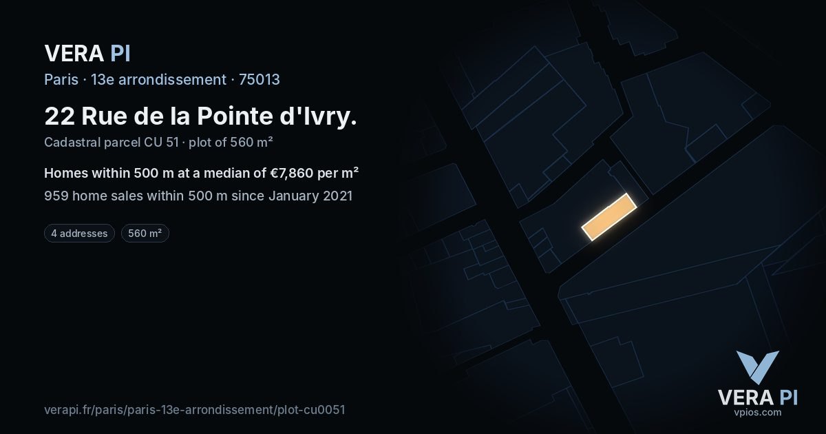 22 Rue de la Pointe d'Ivry, 13e arrondissement at night – the plot lit, the parcels around coloured by the prices near them