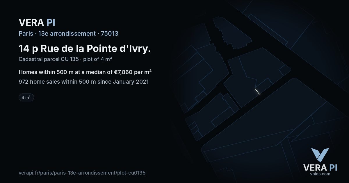 14 p Rue de la Pointe d'Ivry, 13e arrondissement at night – the plot lit, the parcels around coloured by the prices near them