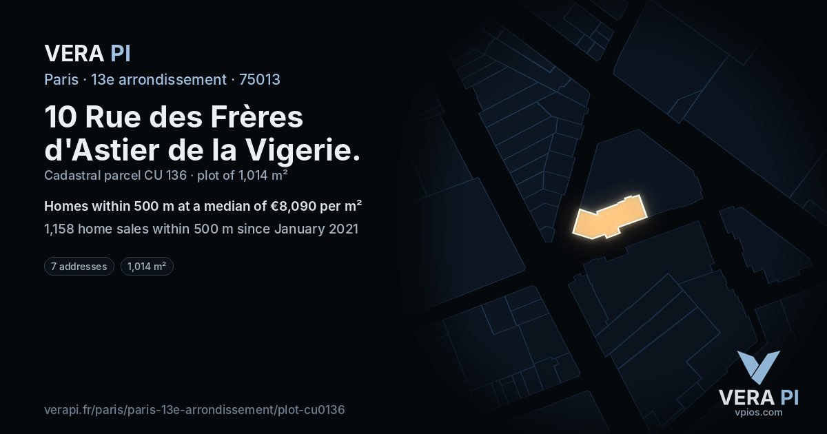 10 Rue des Frères d'Astier de la Vigerie, 13e arrondissement at night – the plot lit, the parcels around coloured by the prices near them