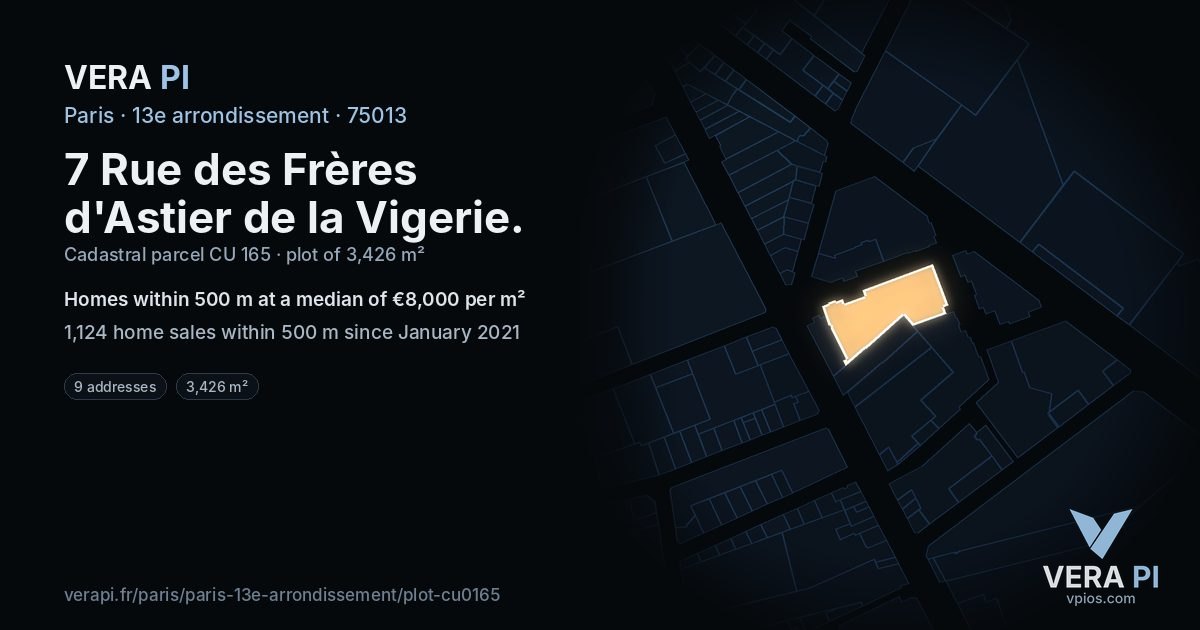 7 Rue des Frères d'Astier de la Vigerie, 13e arrondissement at night – the plot lit, the parcels around coloured by the prices near them