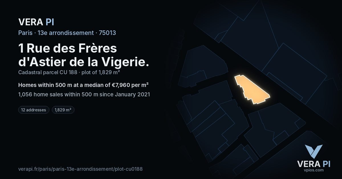 1 Rue des Frères d'Astier de la Vigerie, 13e arrondissement at night – the plot lit, the parcels around coloured by the prices near them