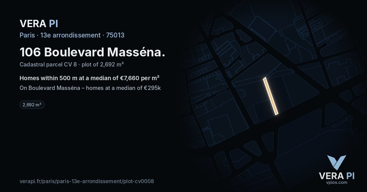 106 Boulevard Masséna, 13e arrondissement at night – the plot lit, the parcels around coloured by the prices near them