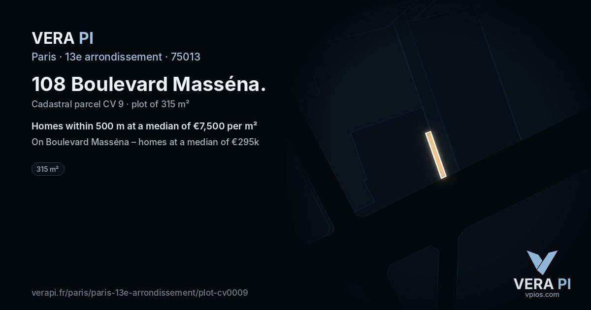 108 Boulevard Masséna, 13e arrondissement at night – the plot lit, the parcels around coloured by the prices near them