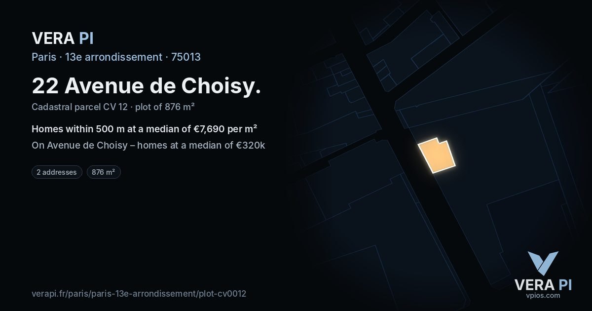 22 Avenue de Choisy, 13e arrondissement at night – the plot lit, the parcels around coloured by the prices near them