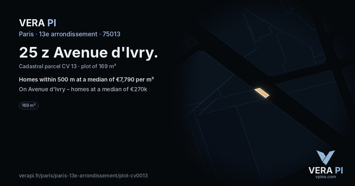 25 z Avenue d'Ivry, 13e arrondissement at night – the plot lit, the parcels around coloured by the prices near them
