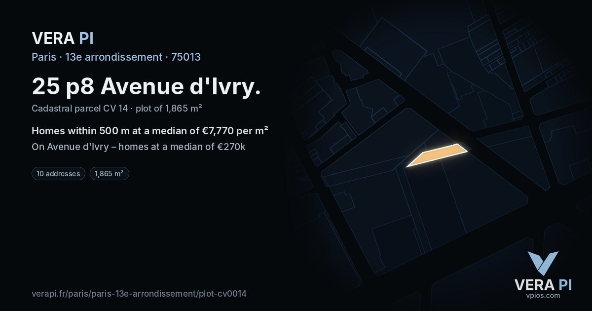 25 p8 Avenue d'Ivry, 13e arrondissement at night – the plot lit, the parcels around coloured by the prices near them